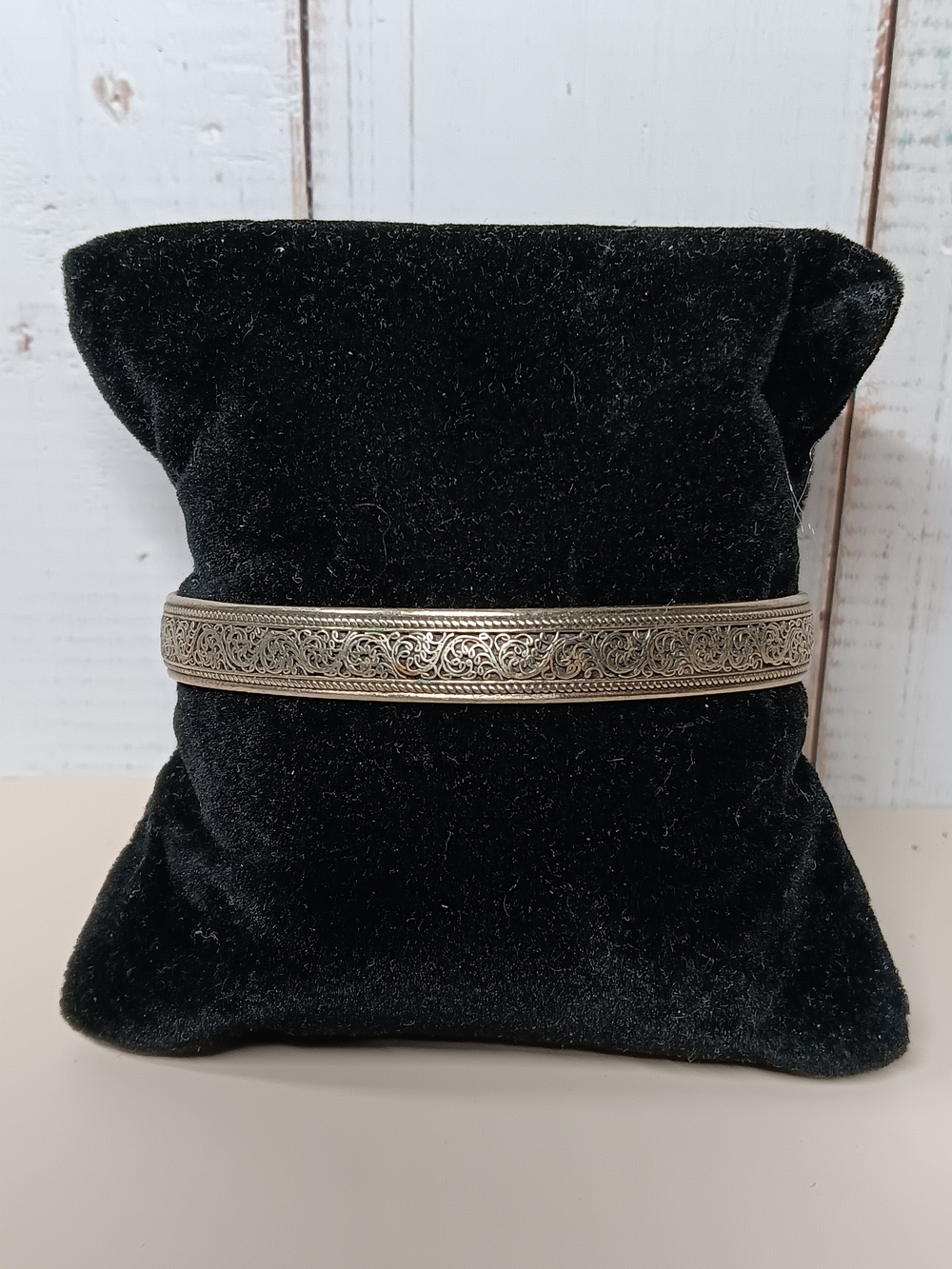 Vintage Ethnic Silver-Tone Filigree Thin Cuff Bracelet